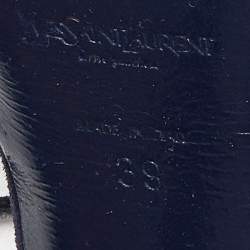 Pre Owned Yves Saint Laurent Navy Blue Suede Flower Embellished Ankle Strap Sandals Size 39