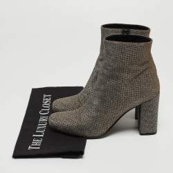 Yves Saint Laurent Silver Lurex Fabric Ankle Boots Size 37