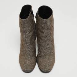 Yves Saint Laurent Silver Lurex Fabric Ankle Boots Size 37