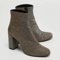 Yves Saint Laurent Silver Lurex Fabric Ankle Boots Size 37