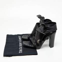 Pre Owned Yves Saint Laurent Black Leather Open Toe Ankle Wrap Sandals Size 37