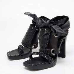 Pre Owned Yves Saint Laurent Black Leather Open Toe Ankle Wrap Sandals Size 37