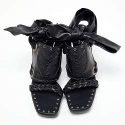 Pre Owned Yves Saint Laurent Black Leather Open Toe Ankle Wrap Sandals Size 37