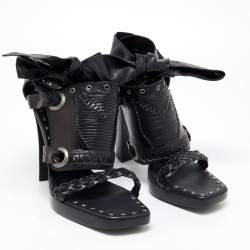 Pre Owned Yves Saint Laurent Black Leather Open Toe Ankle Wrap Sandals Size 37