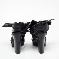 Pre Owned Yves Saint Laurent Black Leather Open Toe Ankle Wrap Sandals Size 37