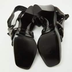 Pre Owned Yves Saint Laurent Black Leather Open Toe Ankle Wrap Sandals Size 37