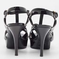 Pre Owned Yves Saint Laurent Black Patent Tribute Ankle Strap Sandals Size 36.5