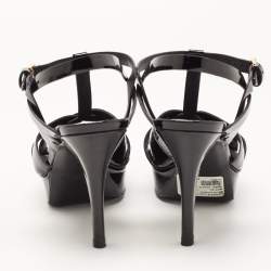 مملوكة مسبقًا Yves Saint Laurent Black Patent Tribute Ankle Strap Sandals Size 36