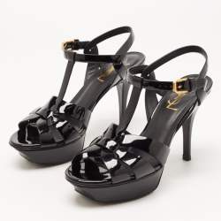 مملوكة مسبقًا Yves Saint Laurent Black Patent Tribute Ankle Strap Sandals Size 36