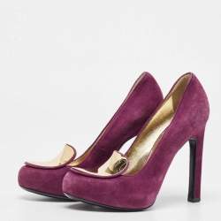 Yves Saint Laurent Purple Suede Plaque Embellished Round Toe Pumps Size 36.5