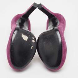 Yves Saint Laurent Purple Suede Plaque Embellished Round Toe Pumps Size 36.5
