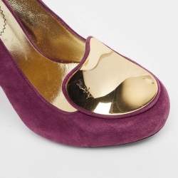 Yves Saint Laurent Purple Suede Plaque Embellished Round Toe Pumps Size 36.5