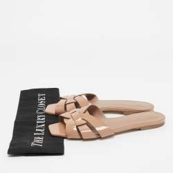 Yves Saint Laurent Beige Patent Leather Tribute  Flat Slides Size 36.5