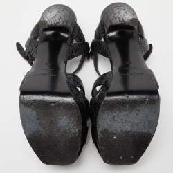 Pre Owned Saint Laurent Black Croc Embossed Leather Tribute Sandals Size 38