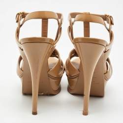 Pre Owned صندل سان لوران تربيوت سويدي أصفر مستردة بحزام للكاحل نعل سميك مقاس 37.5