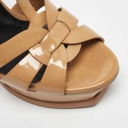 Pre Owned صندل سان لوران تربيوت سويدي أصفر مستردة بحزام للكاحل نعل سميك مقاس 37.5