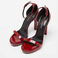 Pre Owned Saint Laurent Red Patent Leather Ankle Strap Sandals Size 36