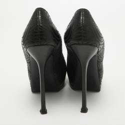Pre Owned Yves Saint Laurent Black Leather Stitch Detail Tribtoo Pumps Size 40