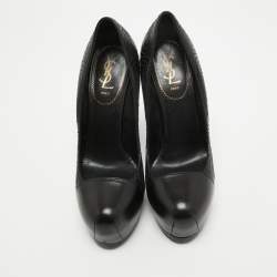 Pre Owned Yves Saint Laurent Black Leather Stitch Detail Tribtoo Pumps Size 40