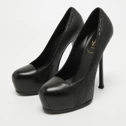 Pre Owned Yves Saint Laurent Black Leather Stitch Detail Tribtoo Pumps Size 40