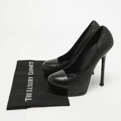 Pre Owned Yves Saint Laurent Black Leather Stitch Detail Tribtoo Pumps Size 40