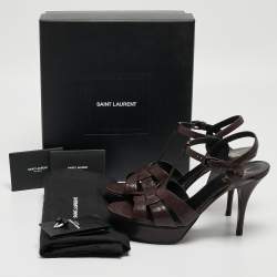 Pre Owned Yves Saint Laurent Burgundy Leather Tribute  Ankle Strap Sandals Size 40
