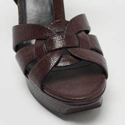 Pre Owned Yves Saint Laurent Burgundy Leather Tribute  Ankle Strap Sandals Size 40