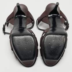 Pre Owned Yves Saint Laurent Burgundy Leather Tribute  Ankle Strap Sandals Size 40