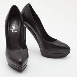 Yves Saint Laurent Black Leather Tribtoo Platform Pointed Toe Pumps Size 36