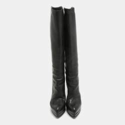Yves Saint Laurent Black Leather Platform Knee Length Boots Size 36