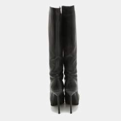 Yves Saint Laurent Black Leather Platform Knee Length Boots Size 36