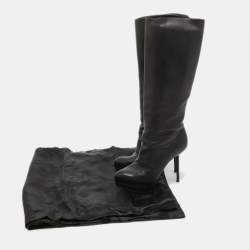 Yves Saint Laurent Black Leather Platform Knee Length Boots Size 36