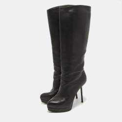 Yves Saint Laurent Black Leather Platform Knee Length Boots Size 36