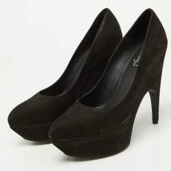 Pre Owned Yves Saint Laurent Black Textured Suede Platform Pumps Size 40