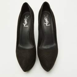 Pre Owned Yves Saint Laurent Black Textured Suede Platform Pumps Size 40