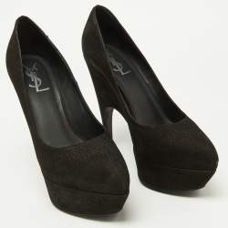 Pre Owned Yves Saint Laurent Black Textured Suede Platform Pumps Size 40
