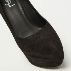Pre Owned Yves Saint Laurent Black Textured Suede Platform Pumps Size 40