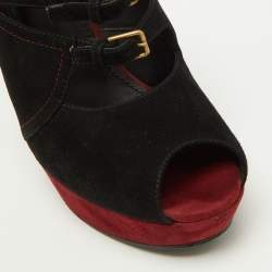 Pre Owned Yves Saint Laurent Black/Burgundy Suede Slingback Wedge Sandals Size 41