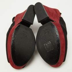Pre Owned Yves Saint Laurent Black/Burgundy Suede Slingback Wedge Sandals Size 41