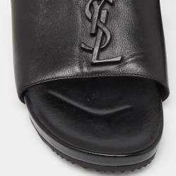 Pre Owned Saint Laurent Black Leather Joan Flat Slides Size 38