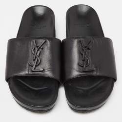 Pre Owned Saint Laurent Black Leather Joan Flat Slides Size 38
