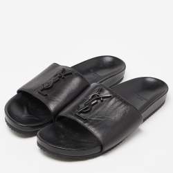Pre Owned Saint Laurent Black Leather Joan Flat Slides Size 38