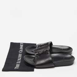 Pre Owned Saint Laurent Black Leather Joan Flat Slides Size 38