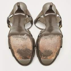 Pre Owned Yves Saint Laurent Grey Patent Tribute Ankle Strap Sandals Size 38.5