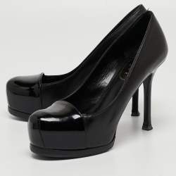 Yves Saint Laurent Black Leather and Patent Tribtoo Pumps Size 36