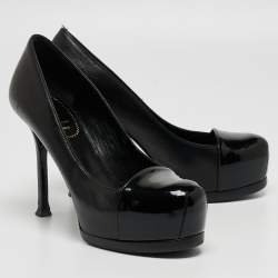 Yves Saint Laurent Black Leather and Patent Tribtoo Pumps Size 36