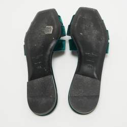 Pre Owned Yves Saint Laurent Green Velvet Tribute Flat Slides Size 38.5