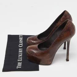 Yves Saint Laurent Brown Python Cap Toe Tribtoo Platform Pumps Size 39