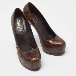 Yves Saint Laurent Brown Python Cap Toe Tribtoo Platform Pumps Size 39