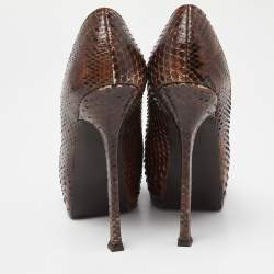 Yves Saint Laurent Brown Python Cap Toe Tribtoo Platform Pumps Size 39